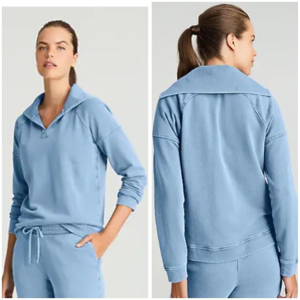 J Jill Fit Garment-Dyed Pullover Sweater Size M Light Dusk Blue Wide Back Collar